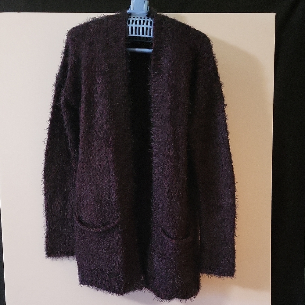 Express Plum Fuzzy Popcorn Knit Open Front Cardigan, Size S/P